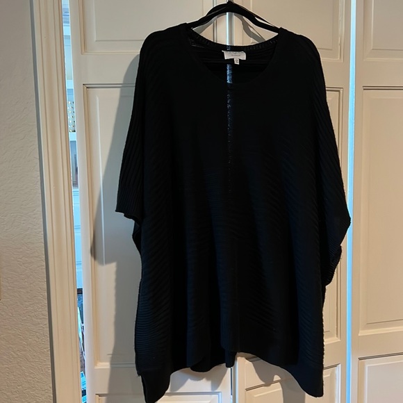 Black Ribbed Lightweight Poncho Sweater - Picture 1 of 3